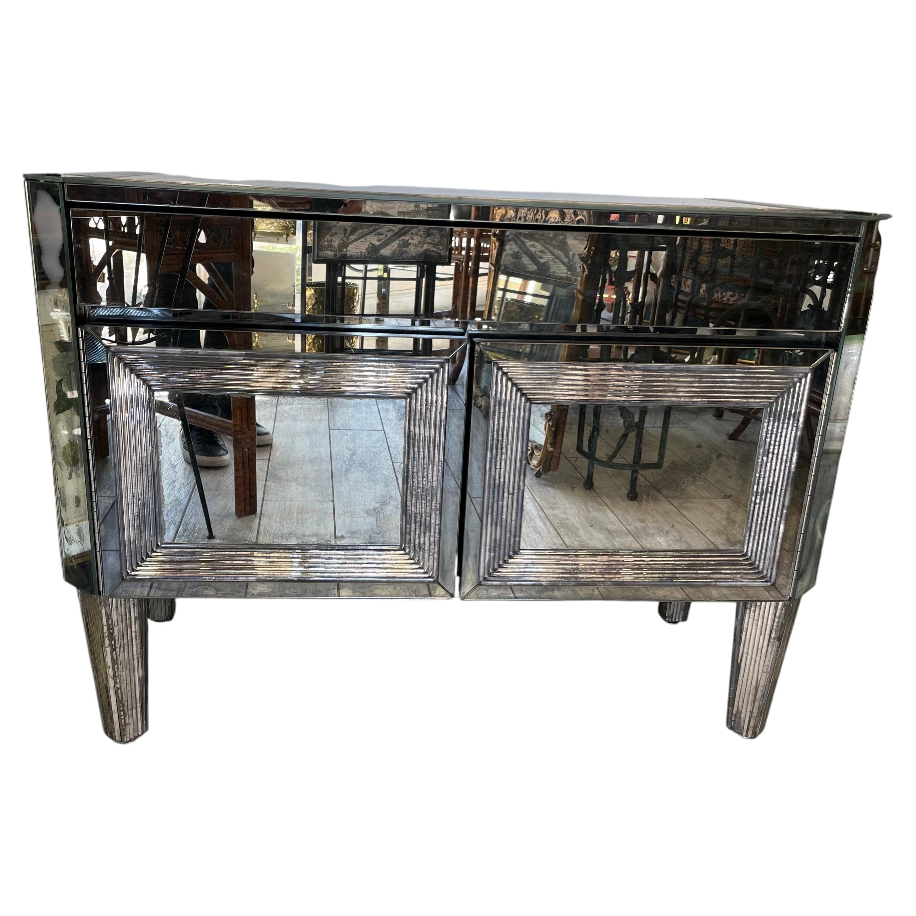 Vintage Art Deco Mirrored Cabinet, Fluted Design, Circa 1960s, Elegant