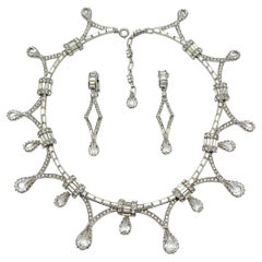 Vintage Art Deco Style Paste Droplet Collar & Earrings 1950s