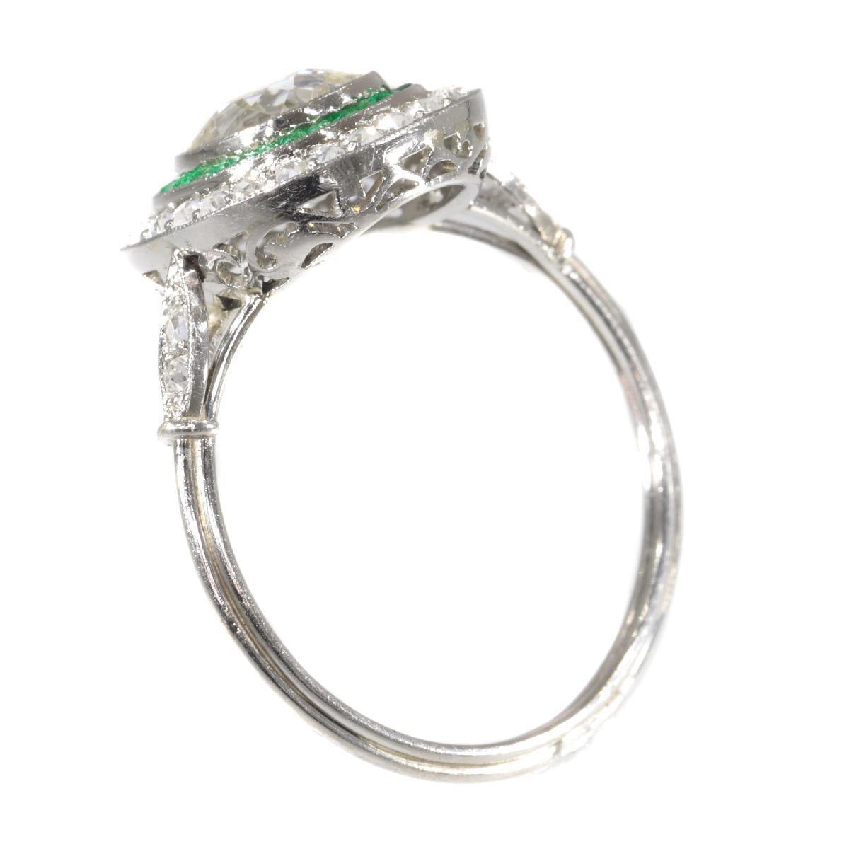 Vintage Art Deco Style Platinum Diamond and Emerald Engagement Ring, 1930s For Sale 2