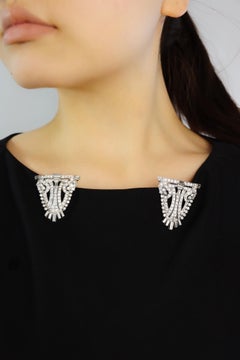 Vintage Art Deco Style Platinum Diamond Double Brooch Clips