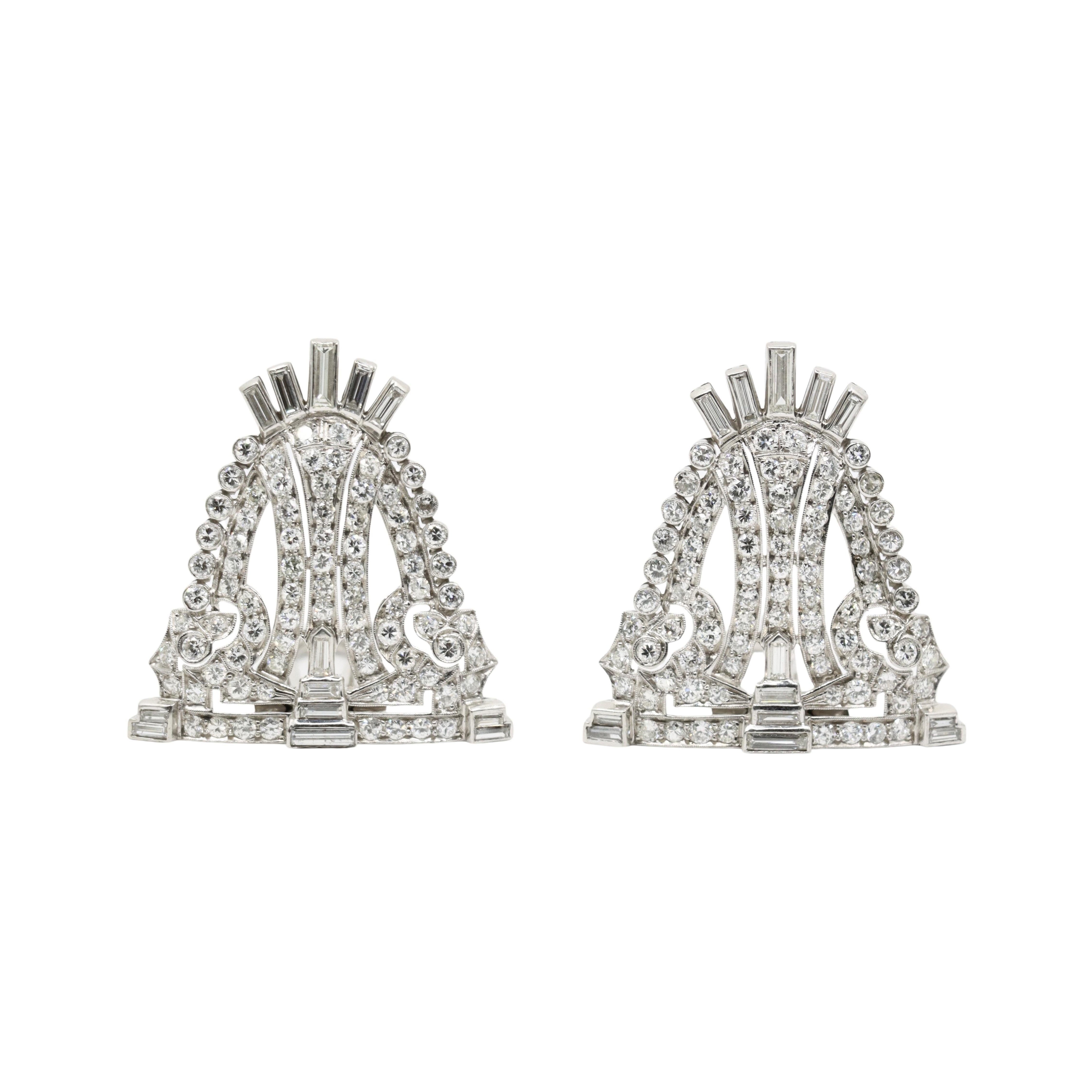 Vintage Art Deco Stil Platin Diamant Doppel Brosche Clips