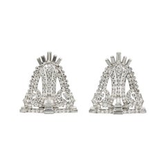 Vintage Art Deco Style Platinum Diamond Double Brooch Clips