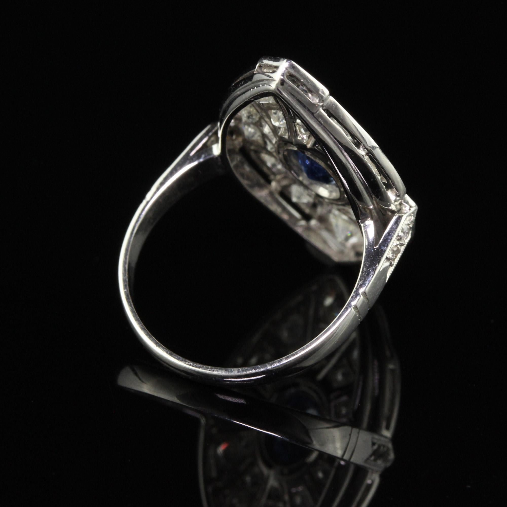 Vintage Art Deco Style Platinum Old Mine Diamond and Sapphire Cocktail Ring In Good Condition For Sale In Great Neck, NY