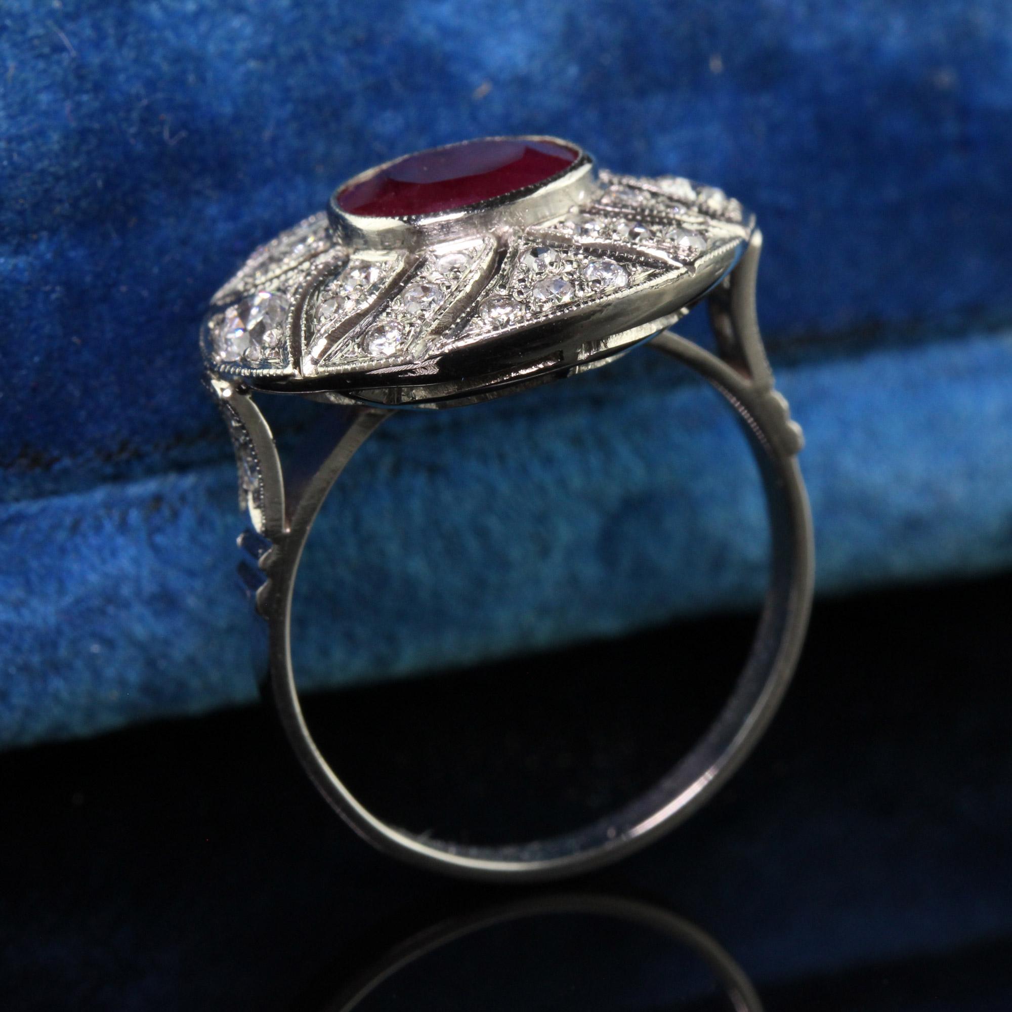 Contemporary Vintage Art Deco Style Platinum Ruby and Diamond Cocktail Ring For Sale