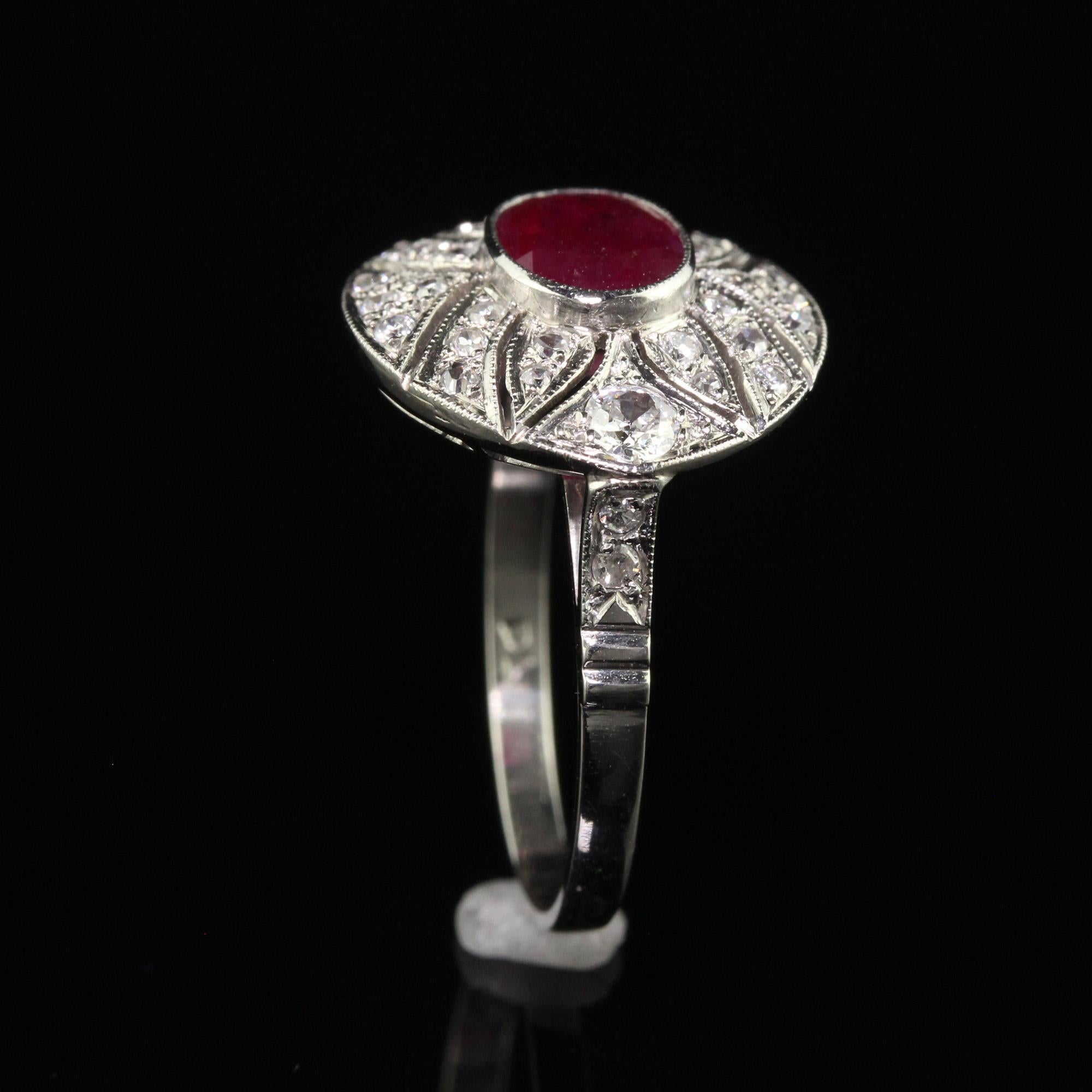 Women's Vintage Art Deco Style Platinum Ruby and Diamond Cocktail Ring For Sale