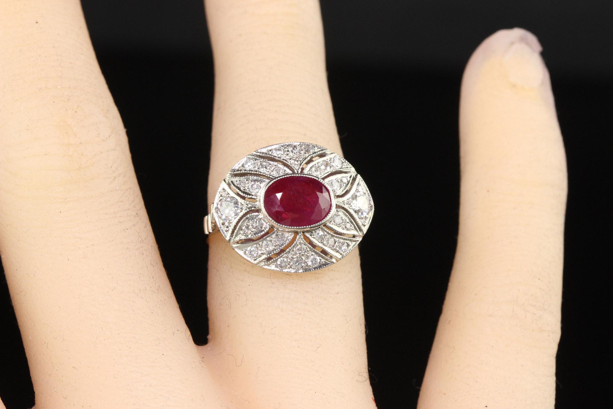 Vintage Art Deco Style Platinum Ruby and Diamond Cocktail Ring For Sale 1