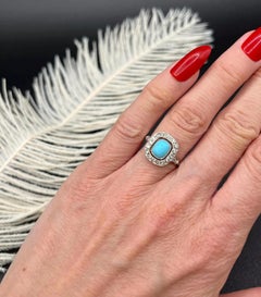 Vintage Art Deco Style Platinum Turquoise & Diamond Ring