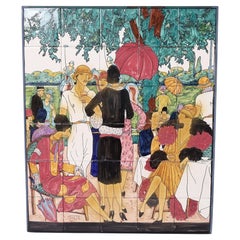 Vintage Art Deco Style Polo Painting on Tiles