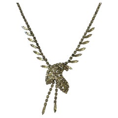 Vintage Art Deco Style Rhinestone Articulated Drop Necklace, circa 1940s-1950s