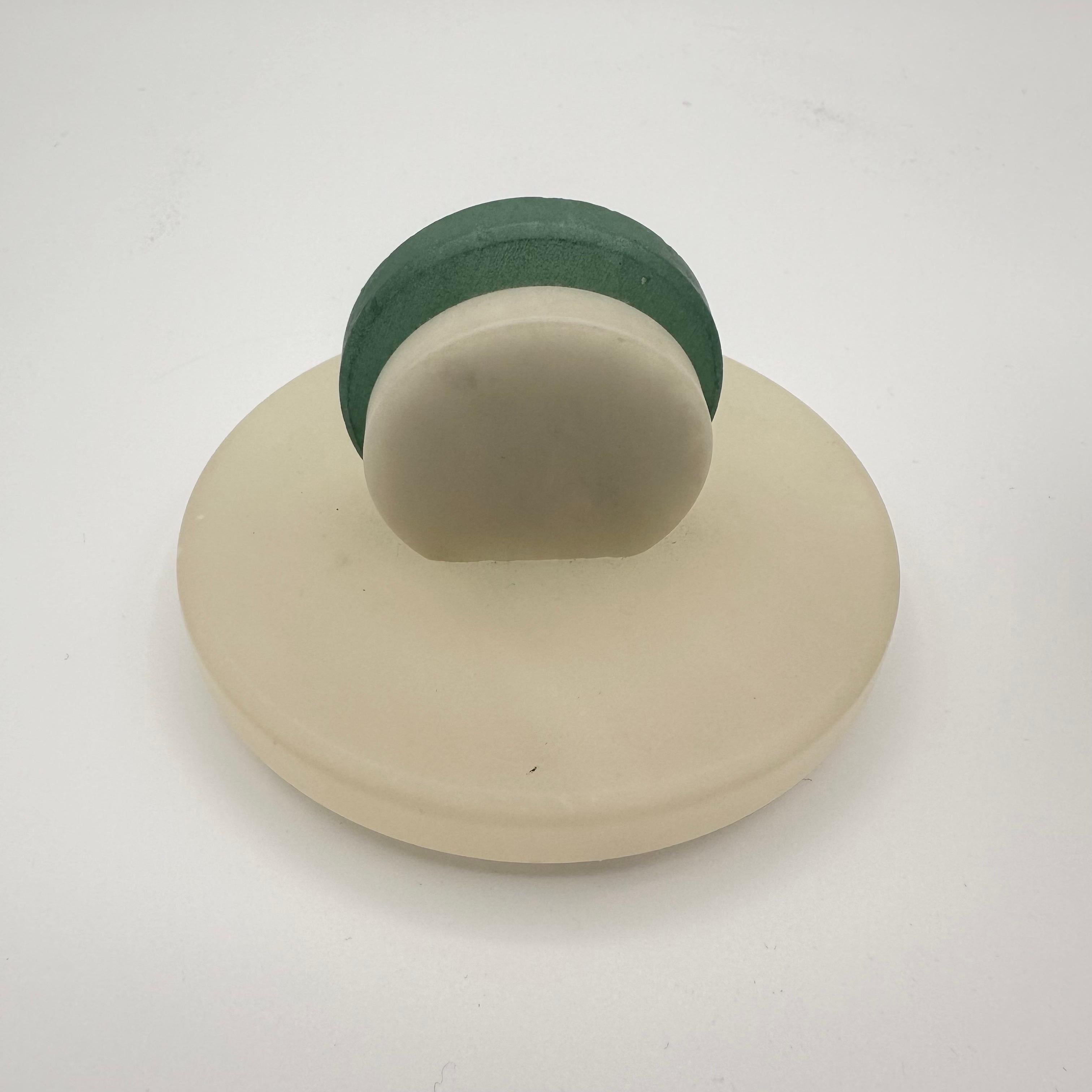 Vintage Art Deco Style Round Lidded Stone Box with White and Green  For Sale 6