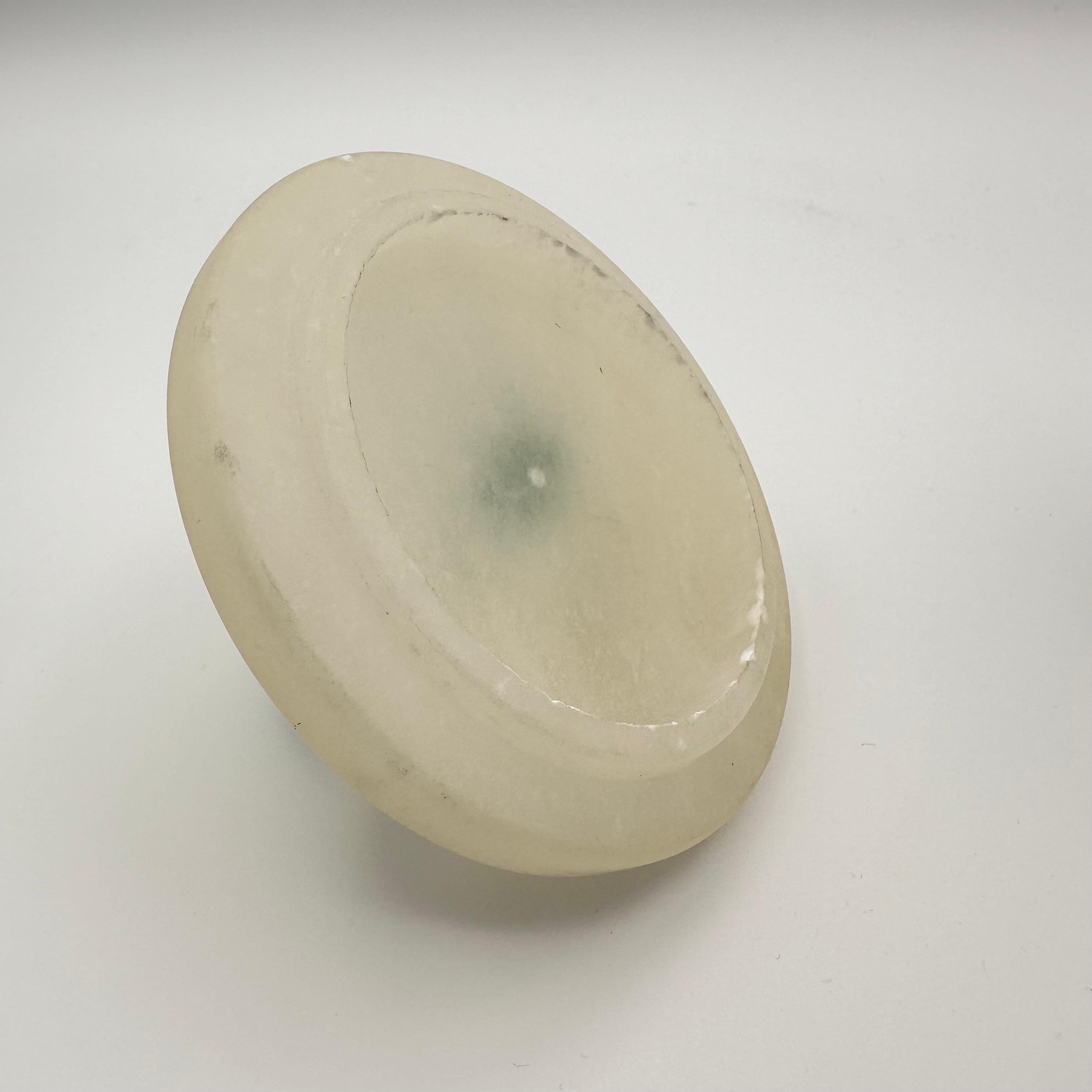 Vintage Art Deco Style Round Lidded Stone Box with White and Green  For Sale 7