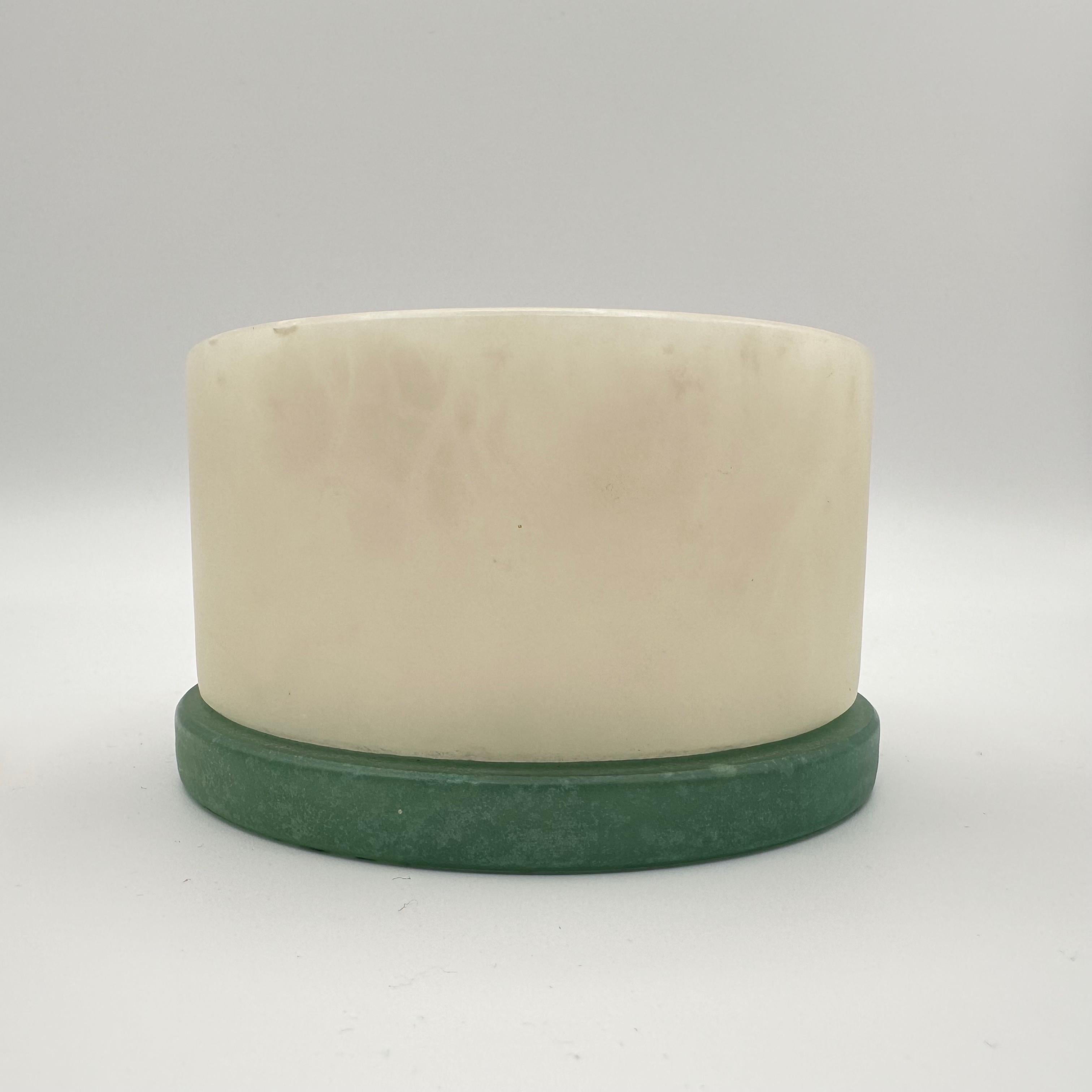 Vintage Art Deco Style Round Lidded Stone Box with White and Green  For Sale 8