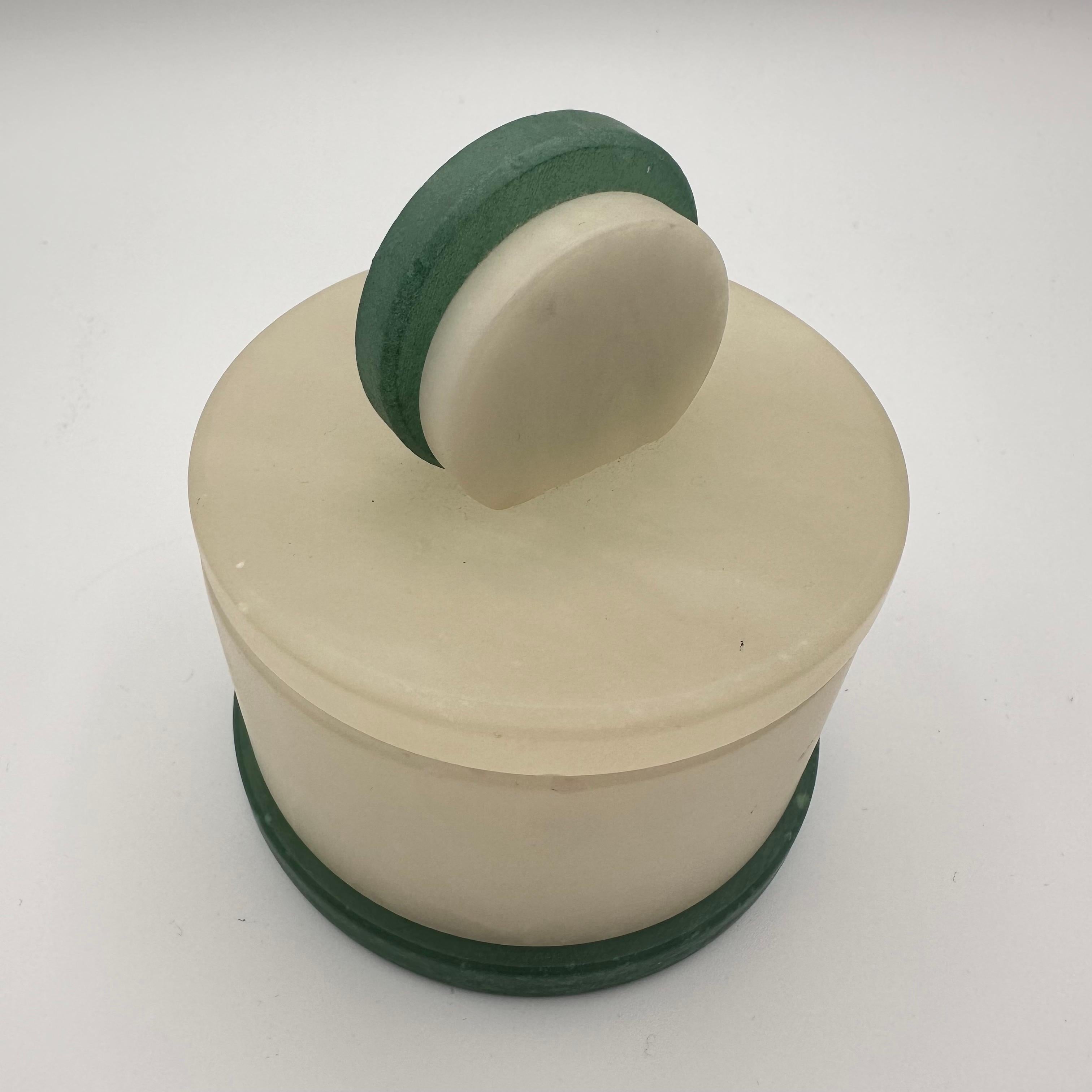 Vintage Art Deco Style Round Lidded Stone Box with White and Green  For Sale 10