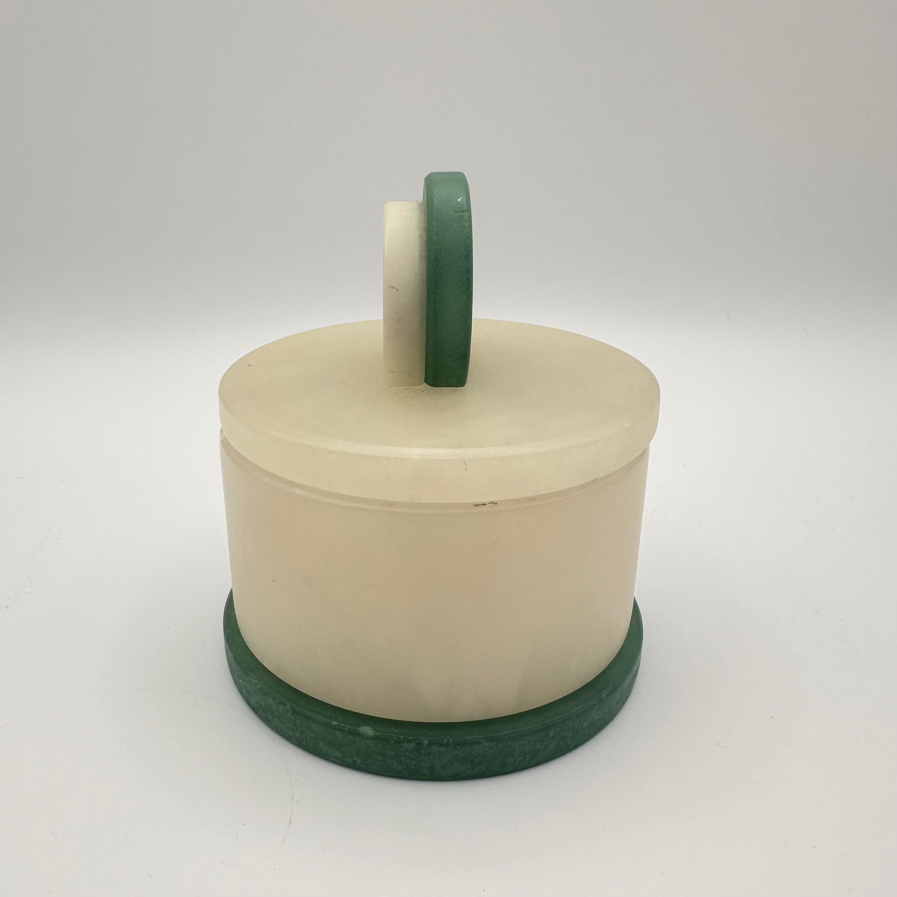 Vintage Art Deco Style Round Lidded Stone Box with White and Green  In Good Condition For Sale In Amityville, NY