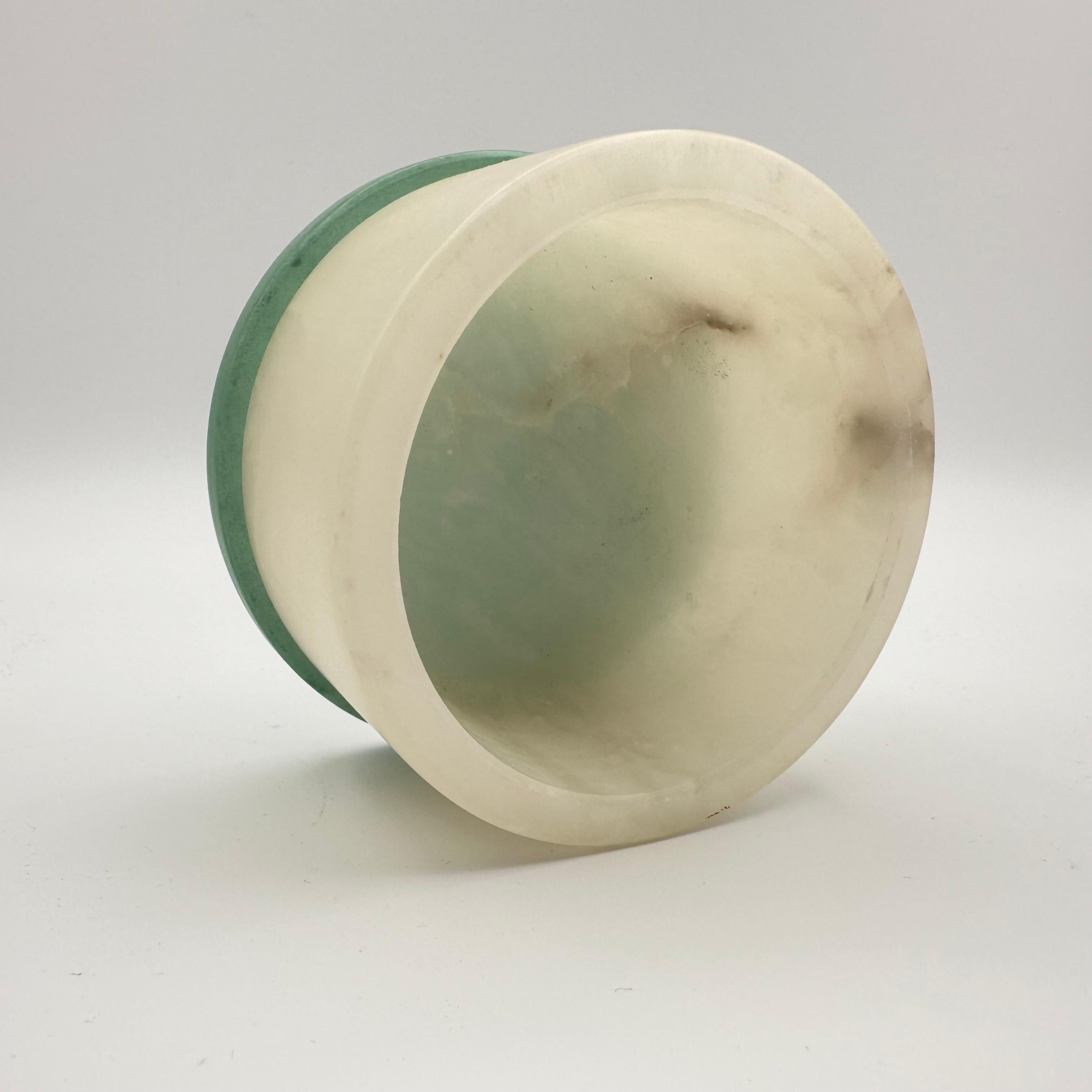 Vintage Art Deco Style Round Lidded Stone Box with White and Green  For Sale 3