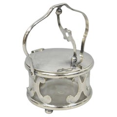 Vintage Art Deco Style Silver Plated Hinged Glass Grated Cheese Jar Sugar Bowl