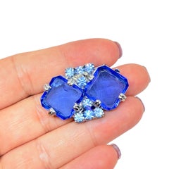 Spilla vintage in vetro zaffiro in stile Art Deco, tono argento, di design