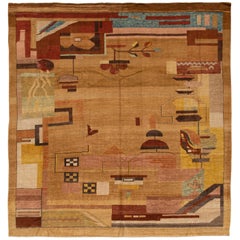 Vintage Art Deco Style Square Wool Rug