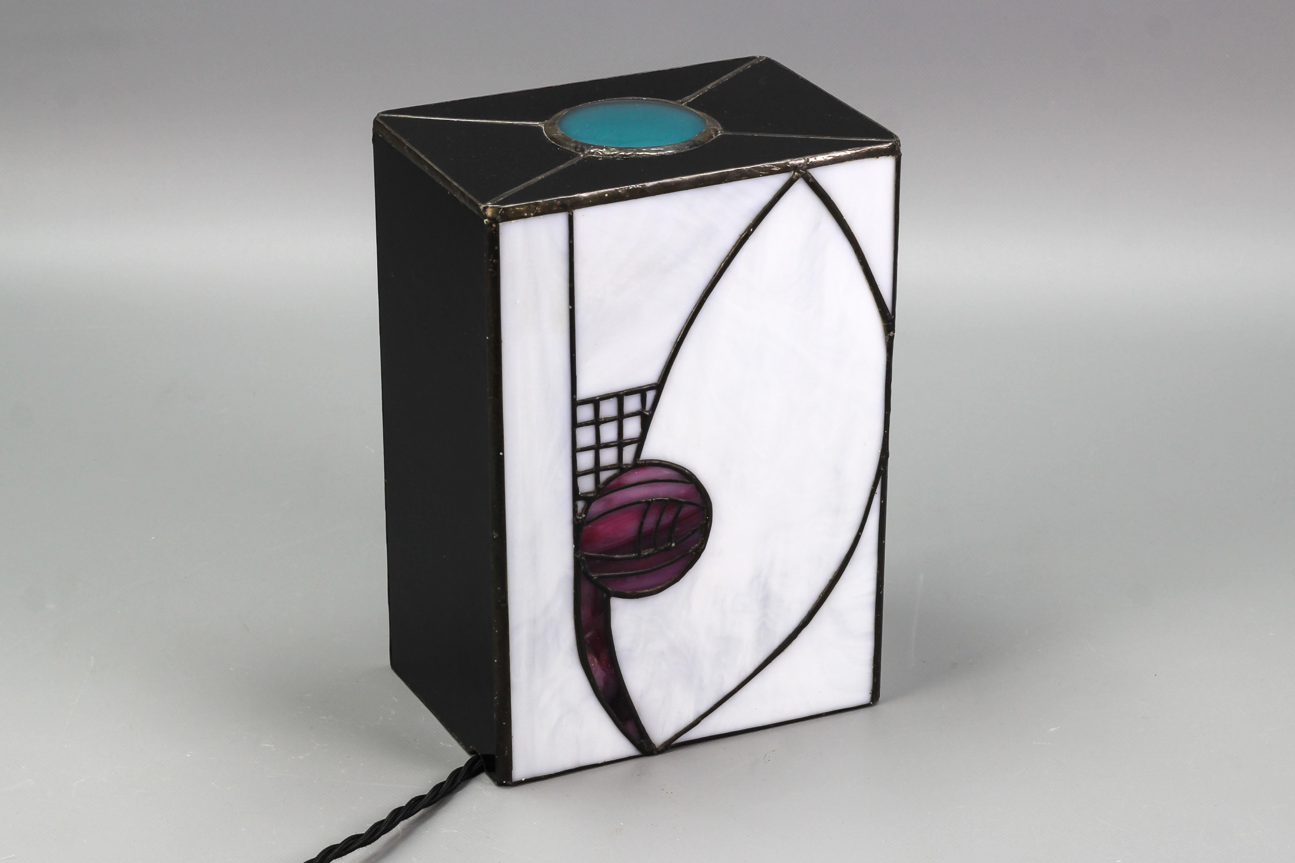 Vintage Art Deco Style Stained Glass Square Lamp 8
