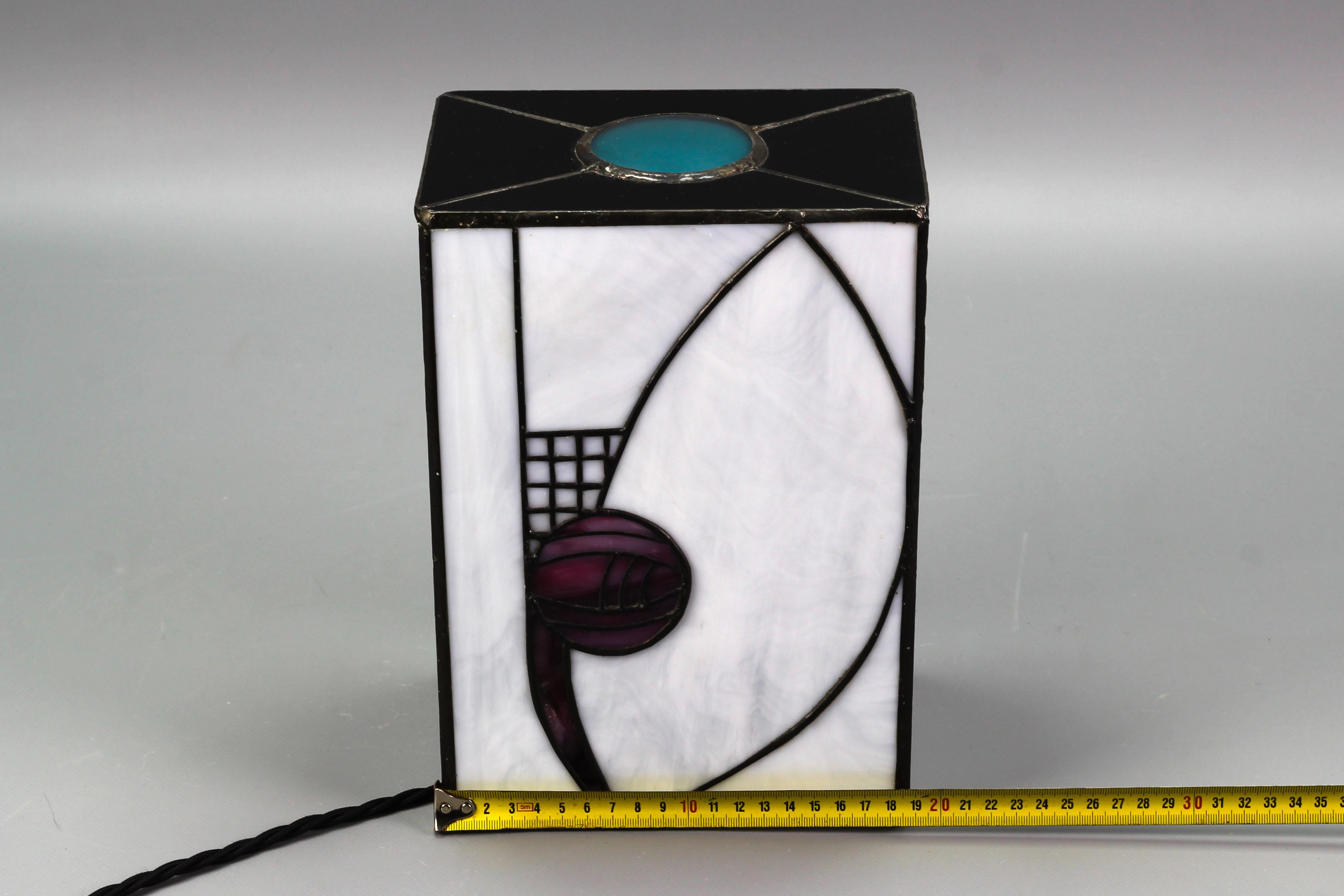 Vintage Art Deco Style Stained Glass Square Lamp 15