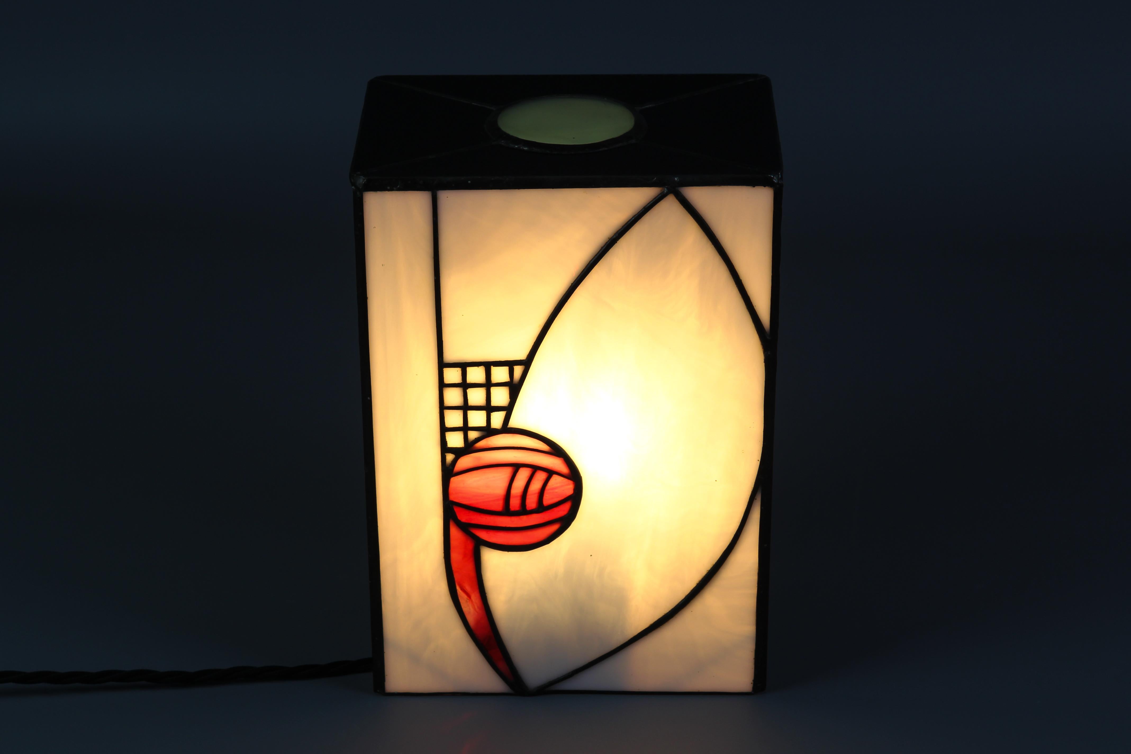 German Vintage Art Deco Style Stained Glass Square Lamp