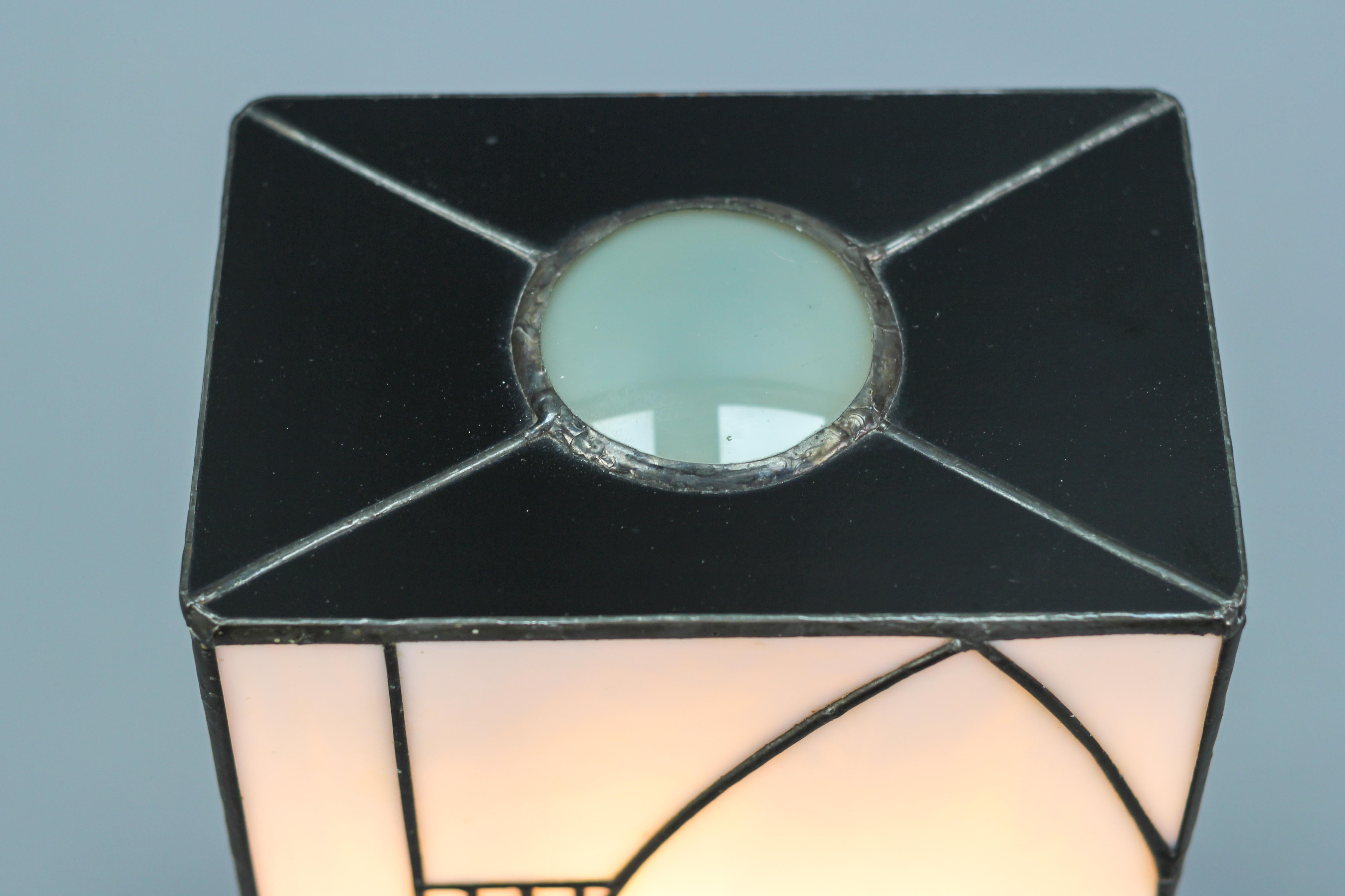 Mid-20th Century Vintage Art Deco Style Stained Glass Square Lamp