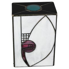 Vintage Art Deco Style Stained Glass Square Lamp