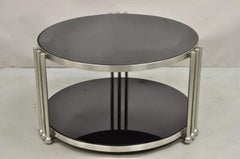 Vintage Art Deco Style Steel and Smoked Glass 2 Tier Round Coffee Table