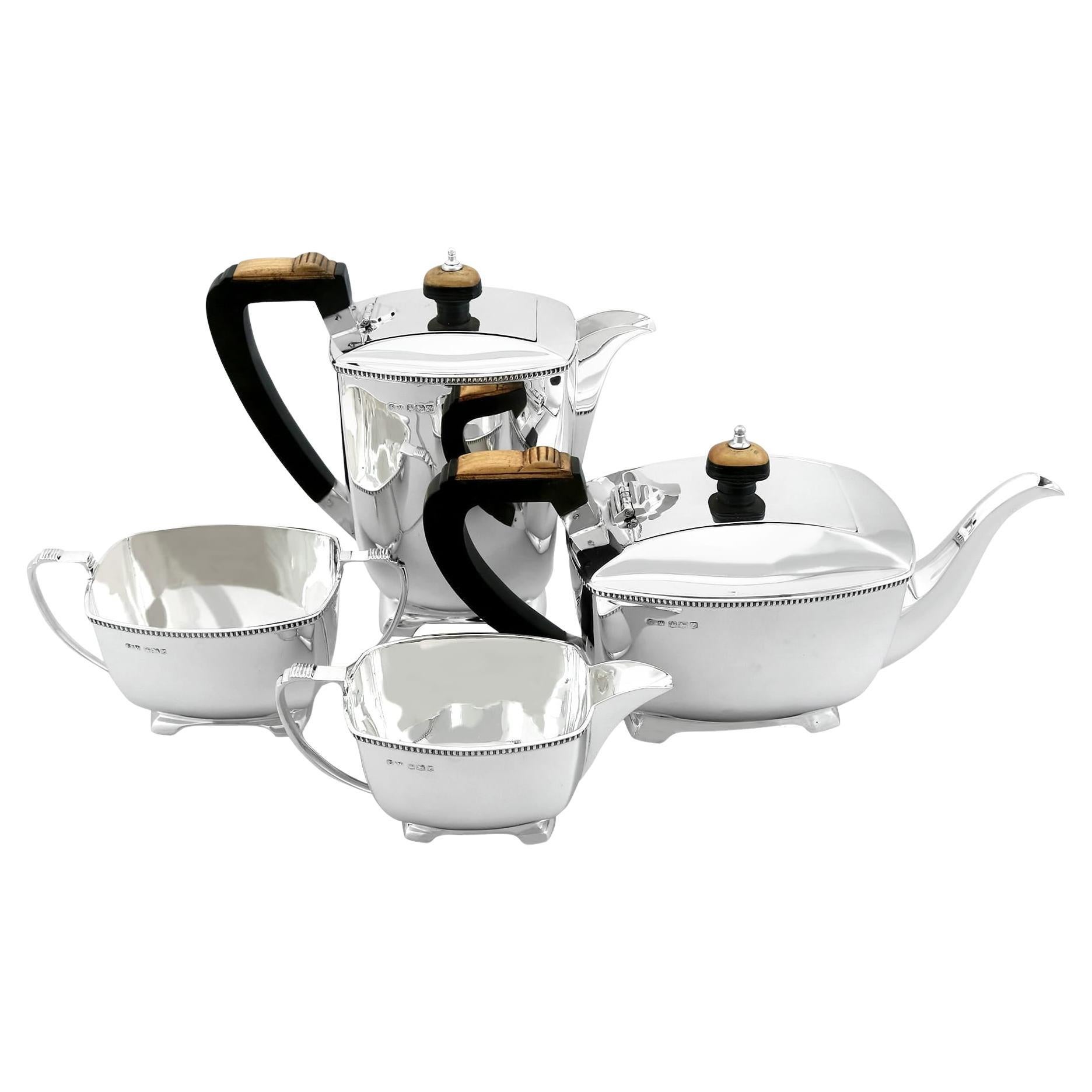 Vintage Art Deco Style Sterling Silver Four Piece Tea and Coffee Service (1967) For Sale
