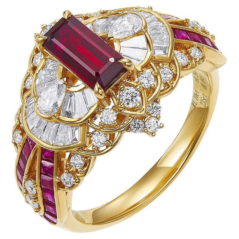 Ruby Inlaid Wring Full and Radiant Group Inlay Sugar Tower Ruby Ring For Sale at 1stDibs