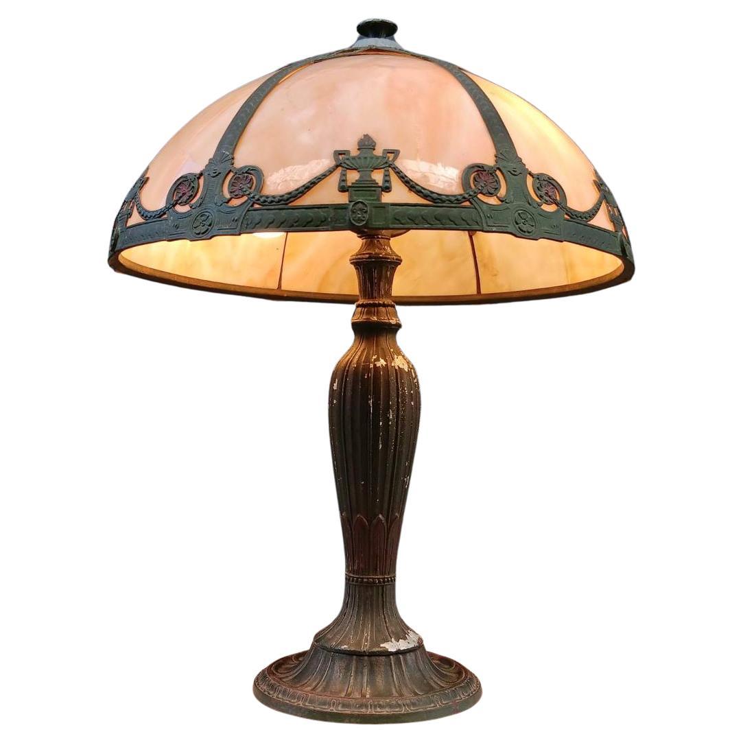 Vintage Art Deco Style Table Lamp with Decorative Glass Shade For Sale