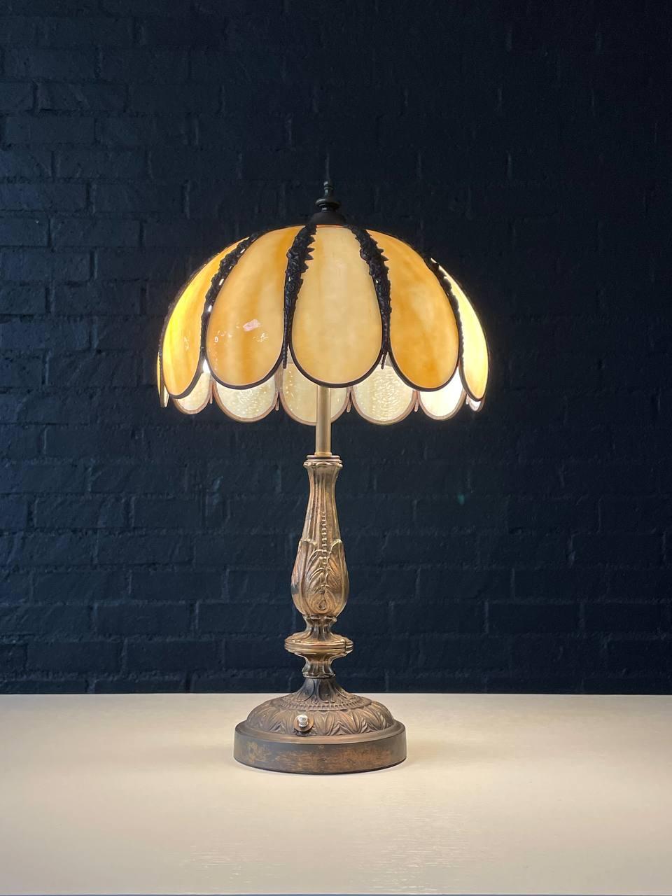 Materials: Patinated Brass, Original Glass Shade