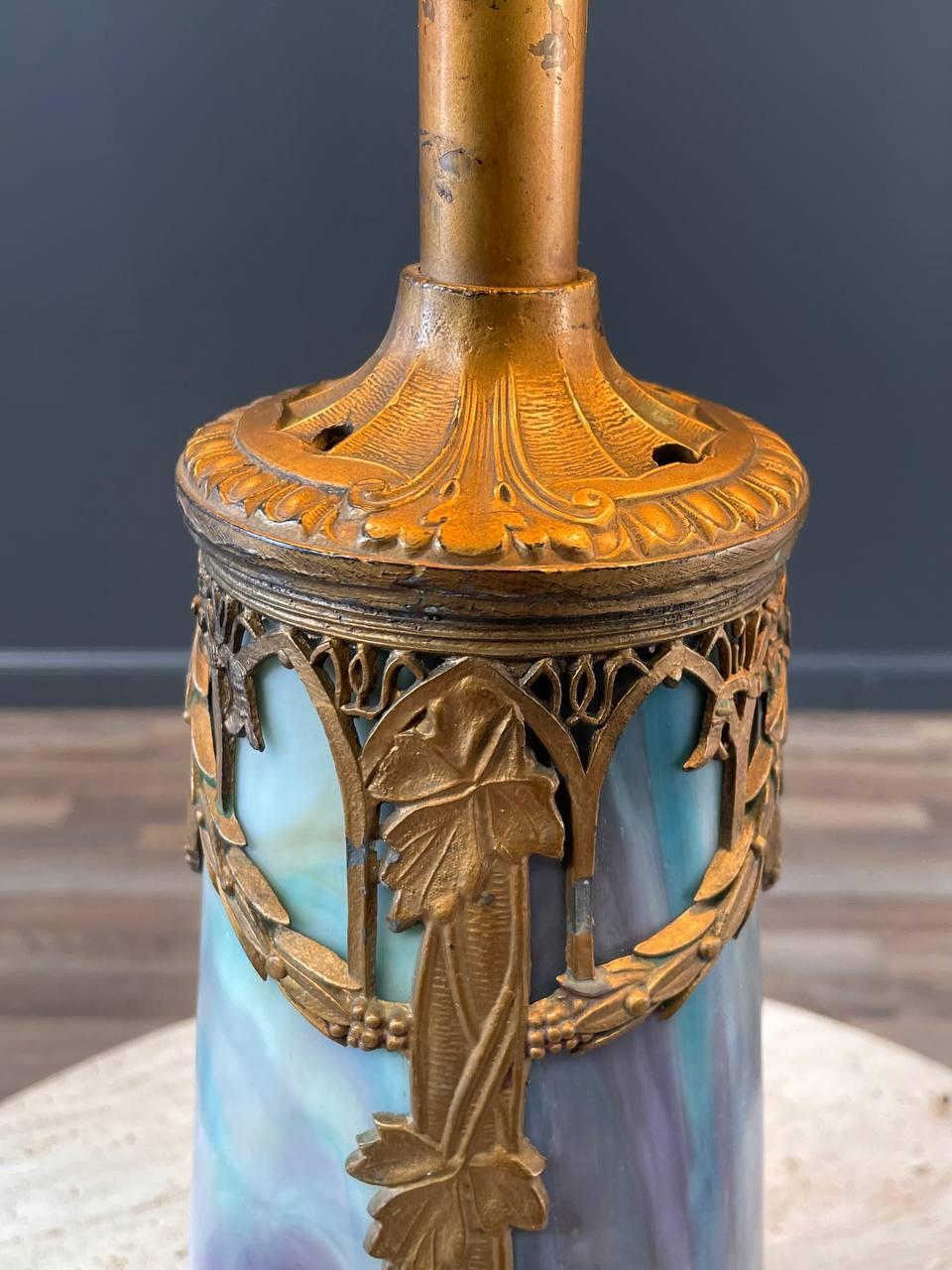 Vintage Art Deco Style Table Lamp with Tiffany Style Shade For Sale 2