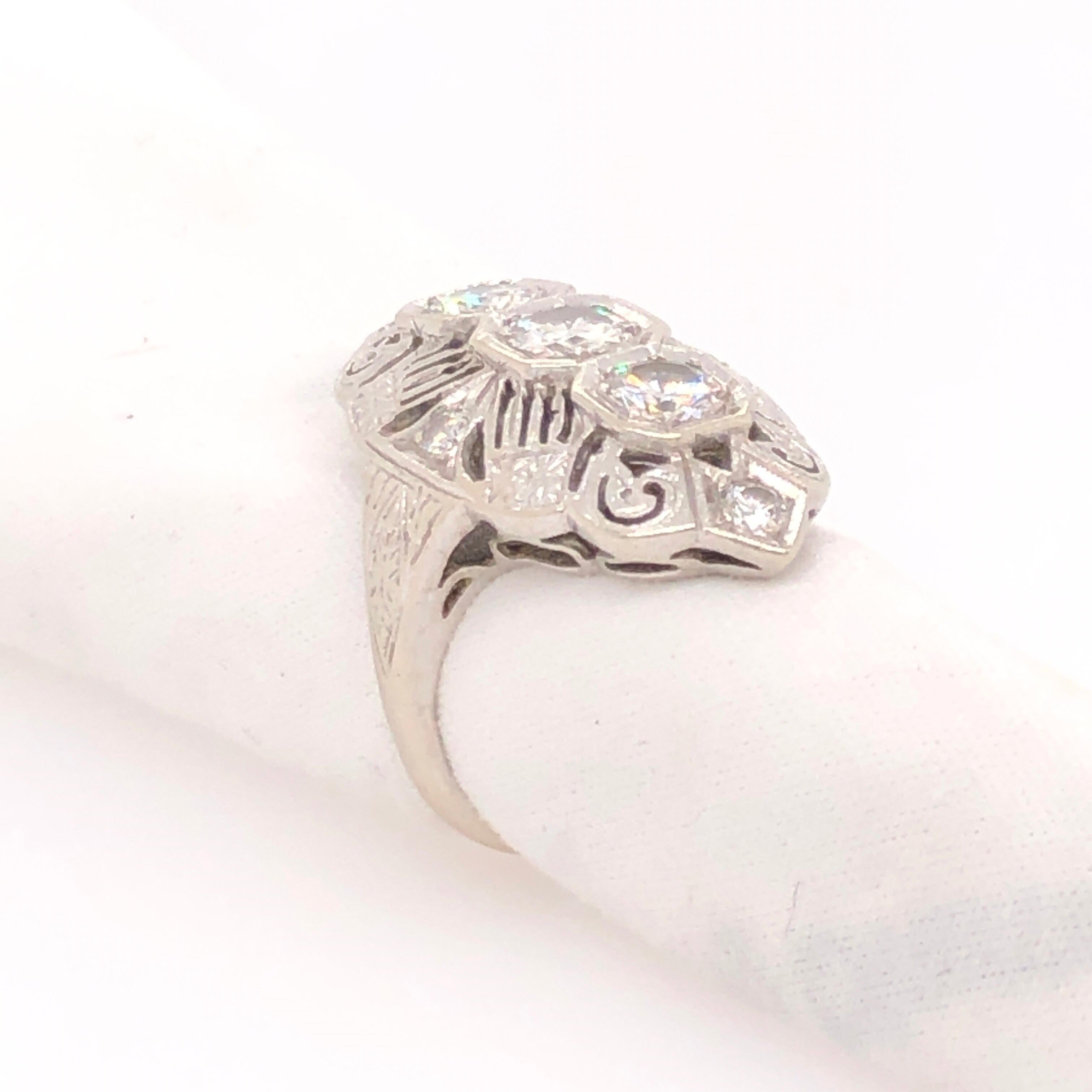 Art Deco Style Three-Stone Diamond White Gold Ring 1