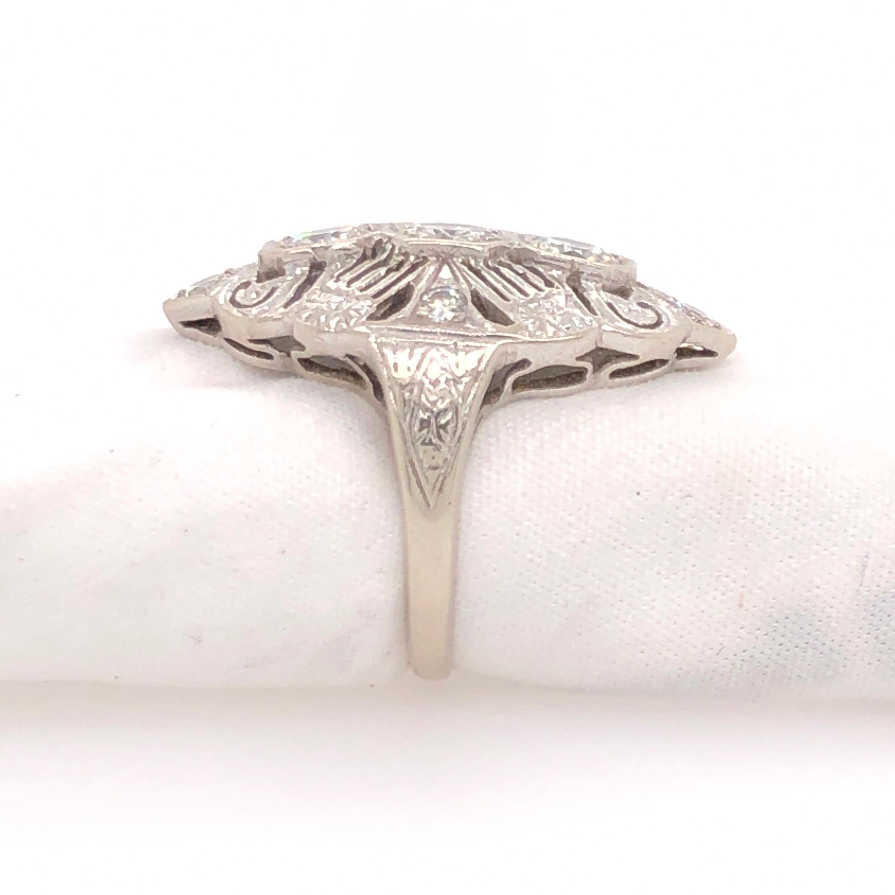 Art Deco Style Three-Stone Diamond White Gold Ring 2