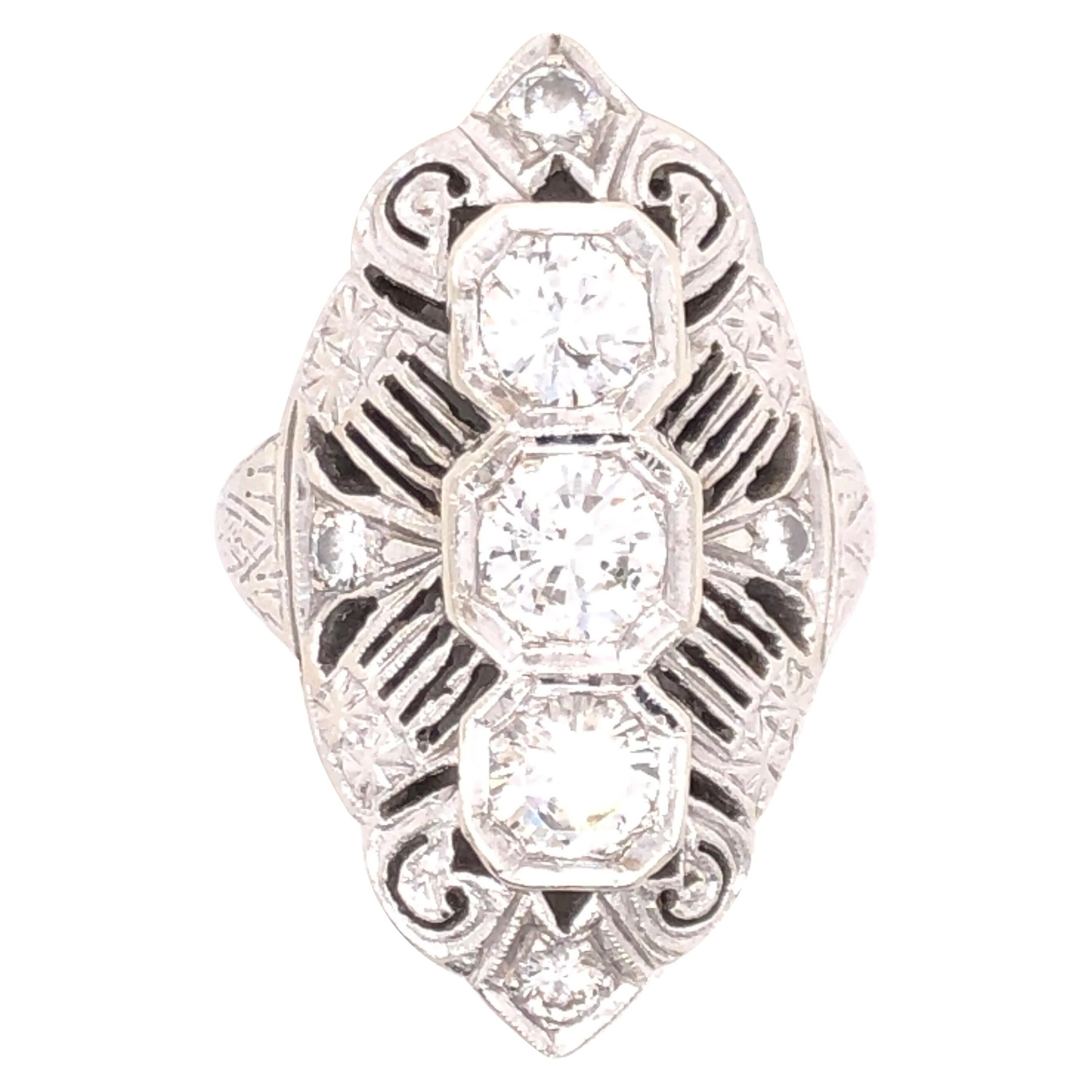 Art Deco Style Three-Stone Diamond White Gold Ring