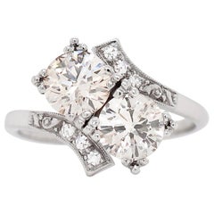 Vintage Art Deco Style Two-Stone Crossover Diamond Platinum Ring, circa 1950's
