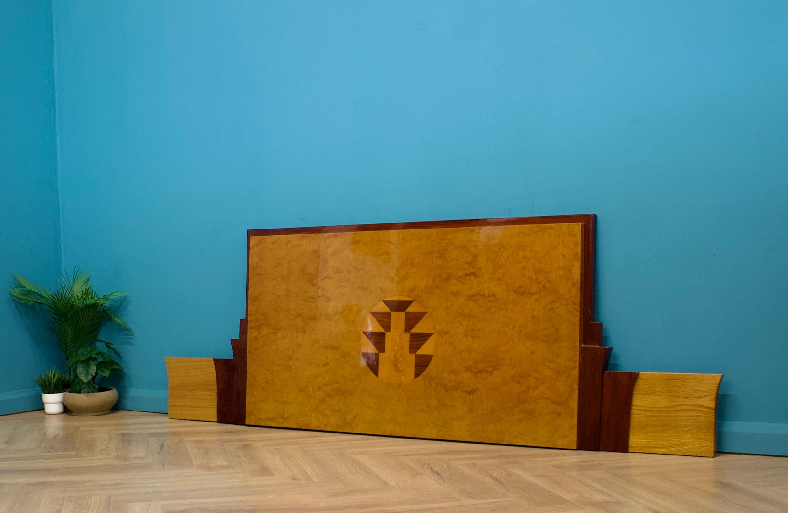 British Vintage Art Deco Style Walnut Headboard