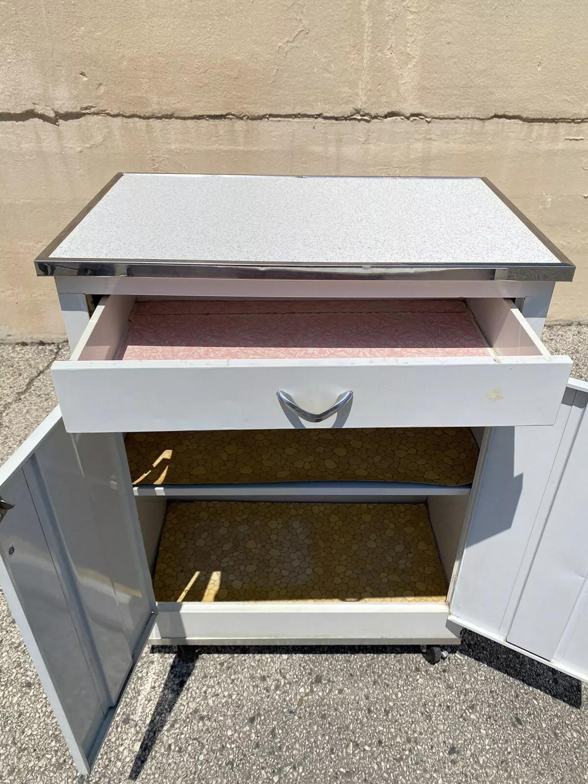 Unknown Vintage Art Deco Style White Steel Metal Kitchen Medical Dental Cabinet