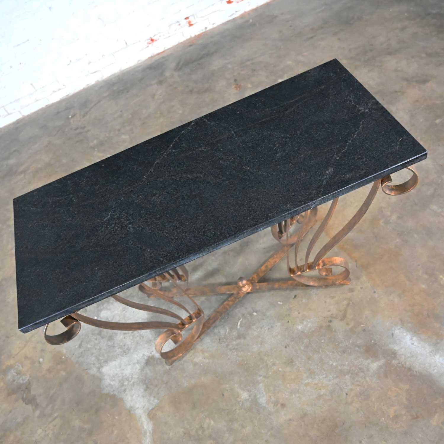 Vintage Art Deco Style Wrought Iron Granite Top Sofa Console Table 4