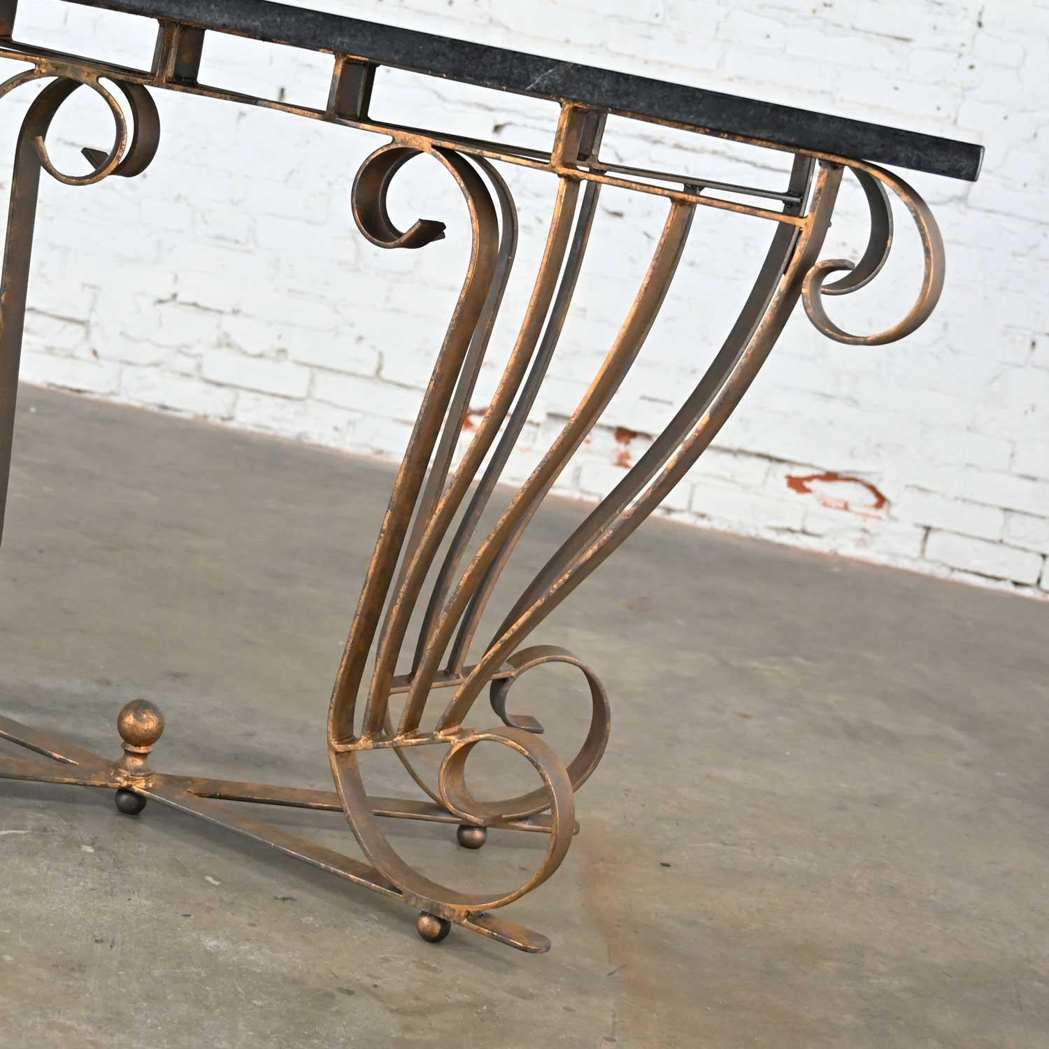 Vintage Art Deco Style Wrought Iron Granite Top Sofa Console Table 8