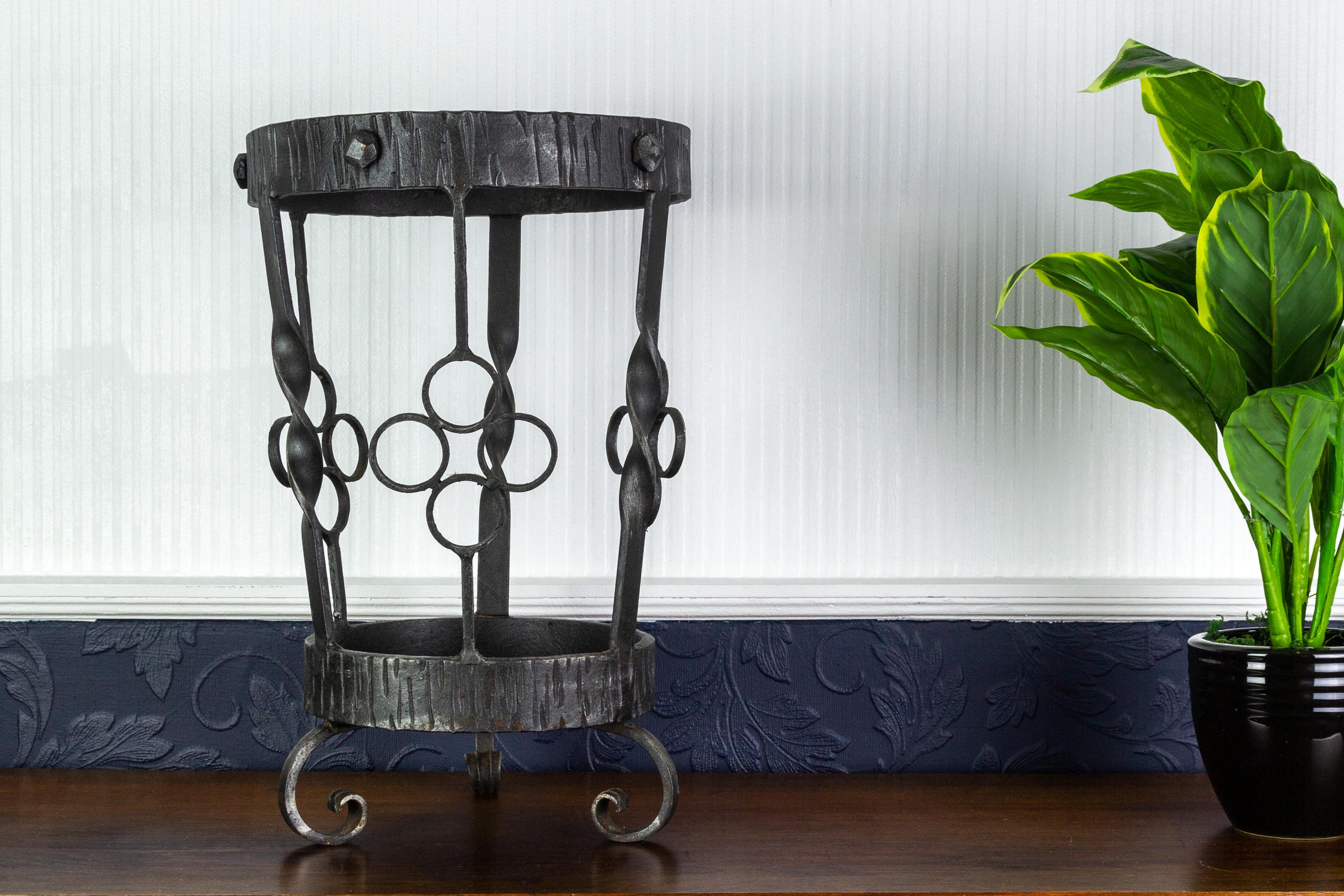 Vintage Art Deco Style Wrought Iron Umbrella Stand or Cane Holder For Sale 8