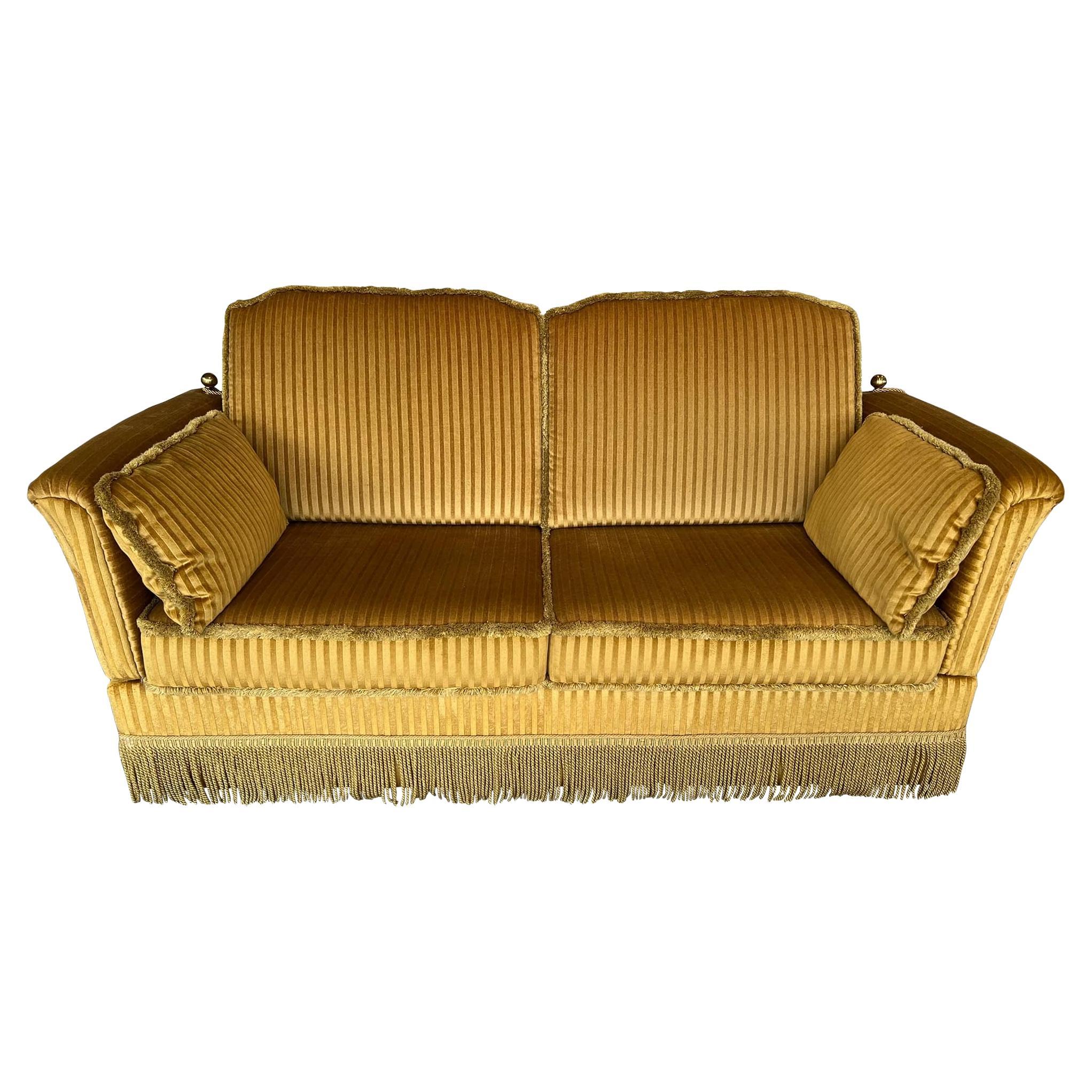 Vintage Art Deco Styled Adjustable Sofa Bed With Cushions and Fringes For Sale