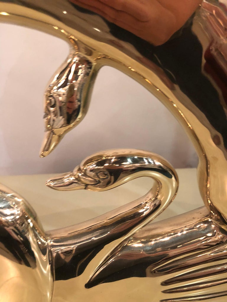 Vintage Art Deco Swan Polished Brass Statue at 1stDibs