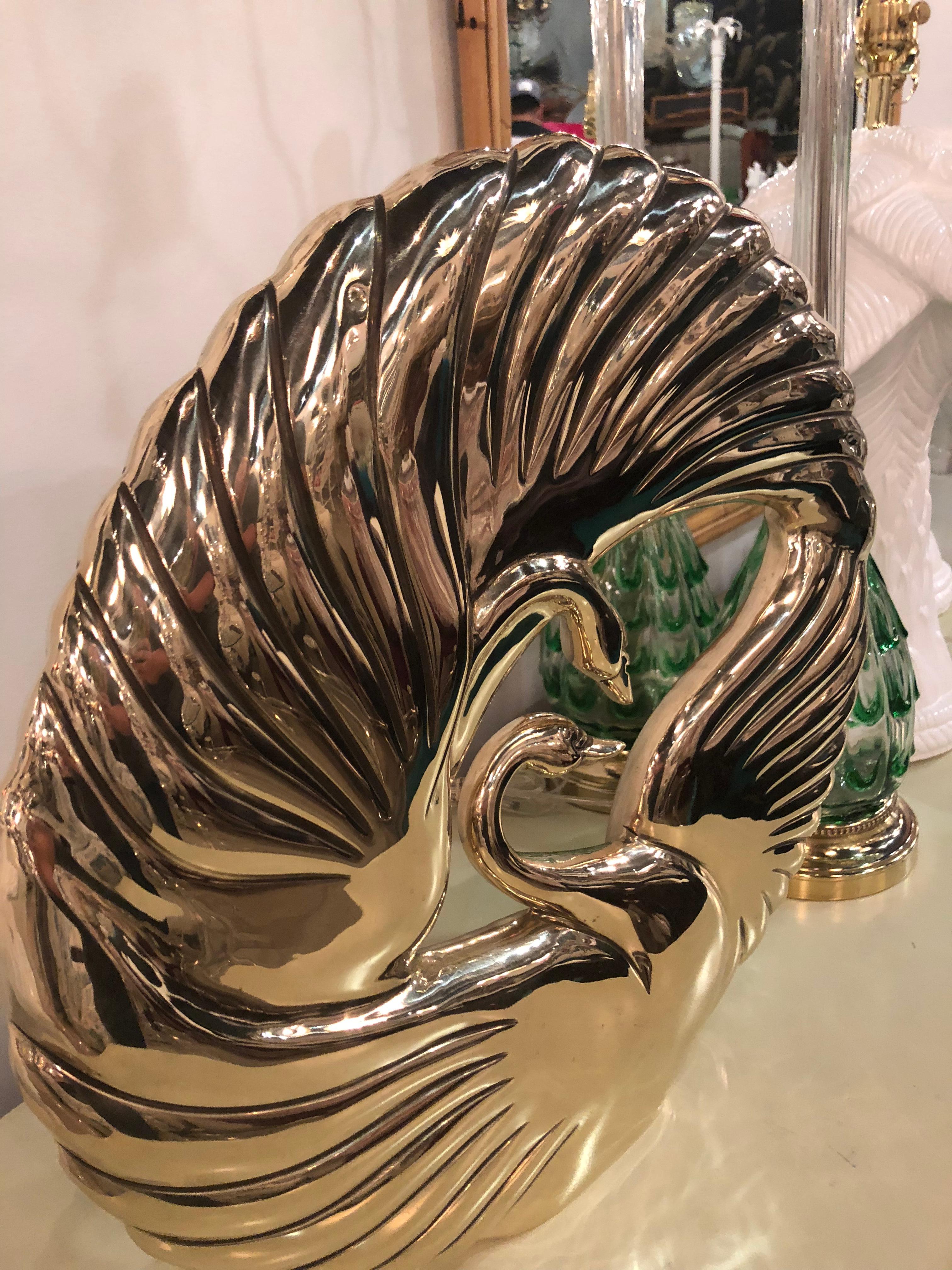 Vintage Art Deco Swan Polished Brass Statue 1