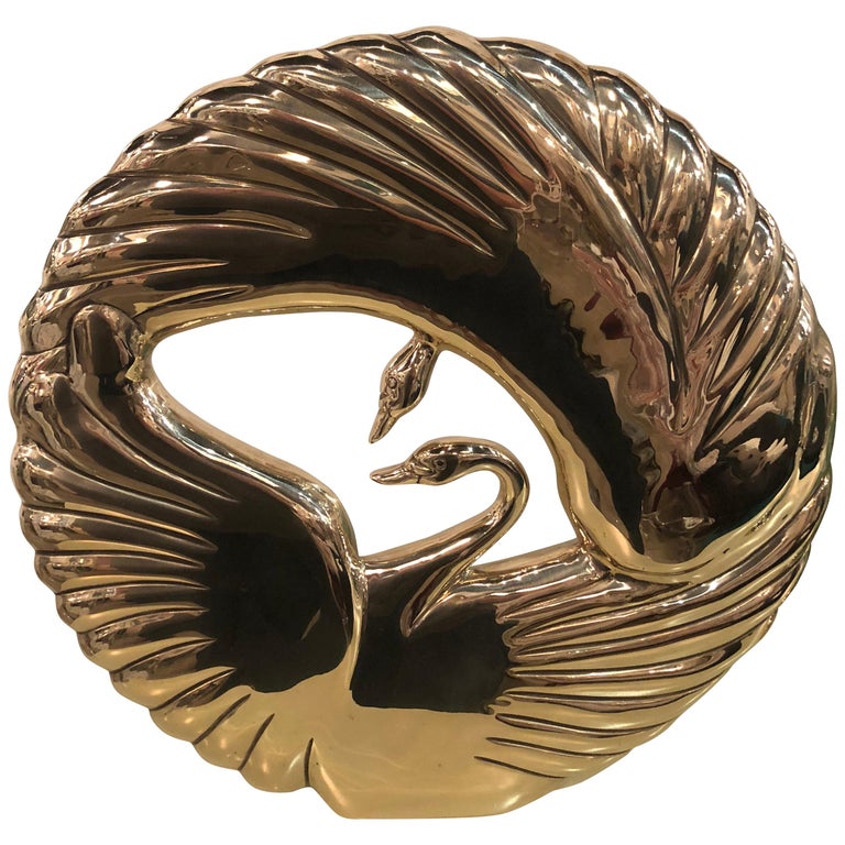 Vintage Art Deco Swan Polished Brass Statue at 1stDibs