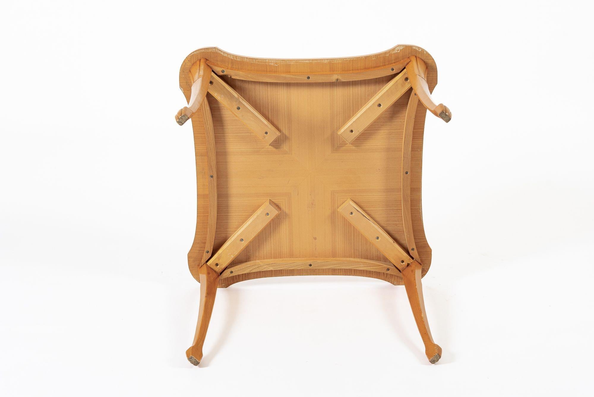 Vintage Art Deco Swedish Square Beech Scalloped Table 1940s For Sale 5