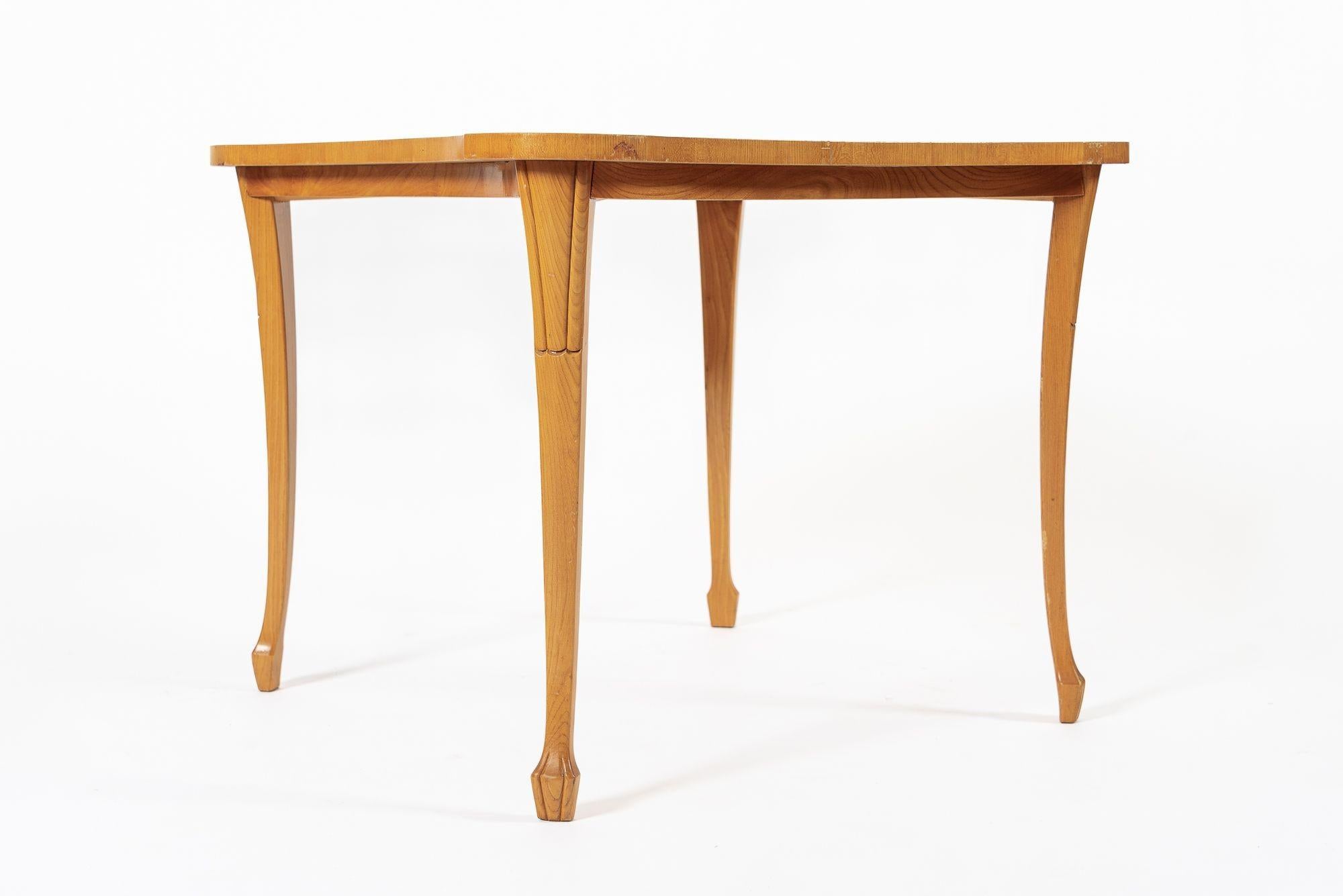 Wood Vintage Art Deco Swedish Square Beech Scalloped Table 1940s For Sale