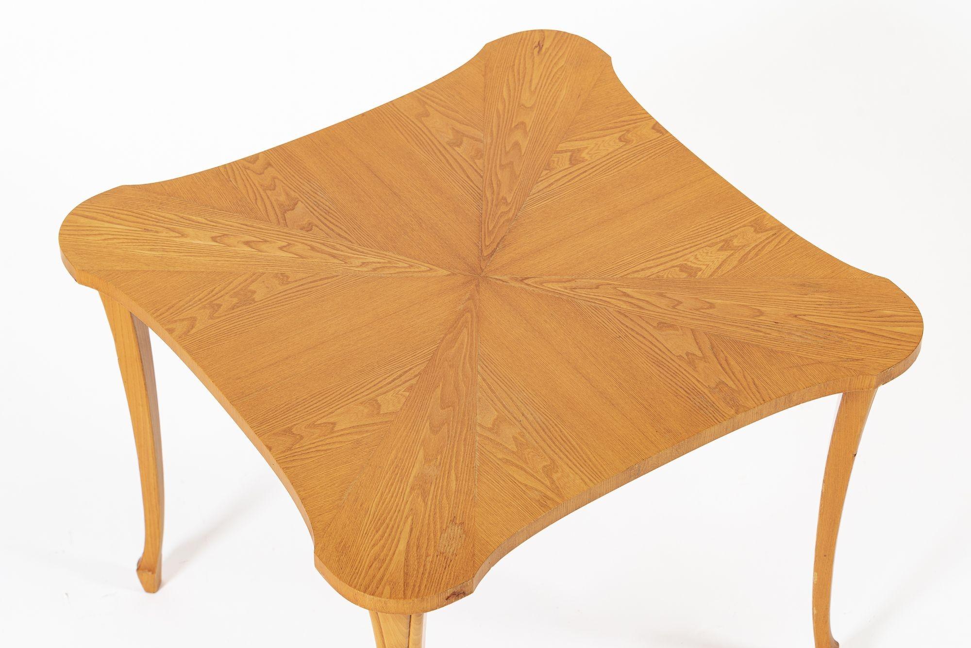 Vintage Art Deco Swedish Square Beech Scalloped Table 1940s For Sale 1