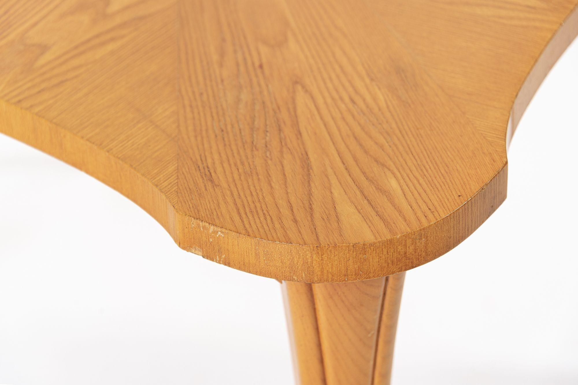 Vintage Art Deco Swedish Square Beech Scalloped Table 1940s For Sale 3